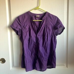 Sonoma Purple Puff Sleeve Blouse with Mandarin Collar